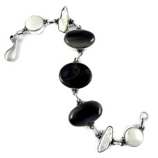 Natural Beauty !! 925 Sterling Silver Freshwater Pearl, South Sea Pearl, Botswana Agate Bracelet
