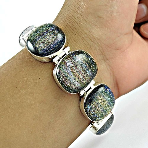 Placid Dico Glass Gemstone Sterling Silver Bracelet Jewelry