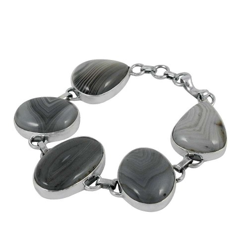 Fine Botswana Agate Gemstone Sterling Silver Bracelet Jewelry