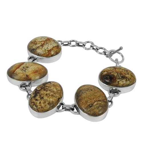 Great Collection Picture Jasper Gemstone Sterling Silver Bracelet Jewelry