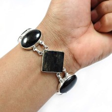 925 Fine Silver Jewelry Black Tourmaline Gemstone Healing Power Bracelet R5