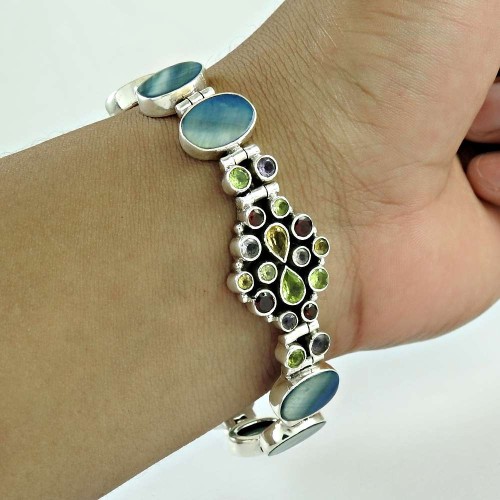 Amazing!! Multi Color Gemstone Sterling Silver Bracelet