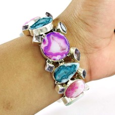 Paradise Bloom ! Agate Geode Druzy, Amethyst Gemstone Sterling Silver Bracelet Jewelry