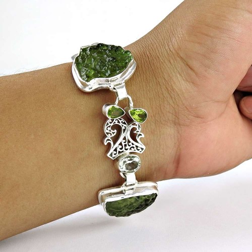 Beautiful Design!! 925 Sterling Silver Glass, Green Amethyst, Peridot Bracelet