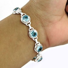 Daily Wear Blue Topaz Gemstone Sterling Silver Bracelet 925 Sterling Silver Jewellery