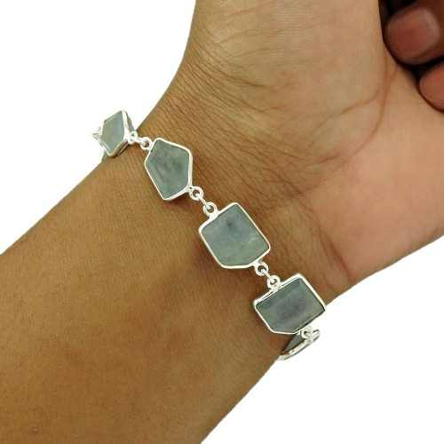 Aquamarine Gemstone Bracelet 925 Sterling Silver Stylish Jewelry BR33