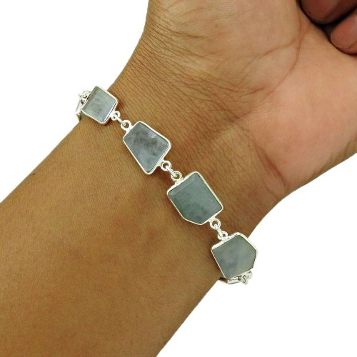 Aquamarine Gemstone Bracelet 925 Sterling Silver Vintage Look Jewelry BR18