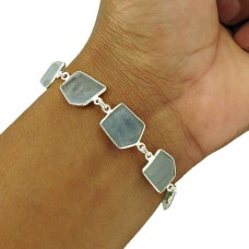 Aquamarine Gemstone Bracelet 925 Sterling Silver Tribal Jewelry BR20