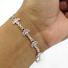 Pink CZ Ruby CZ Gemstone Bracelet 925 Sterling Silver Tribal Jewelry F6