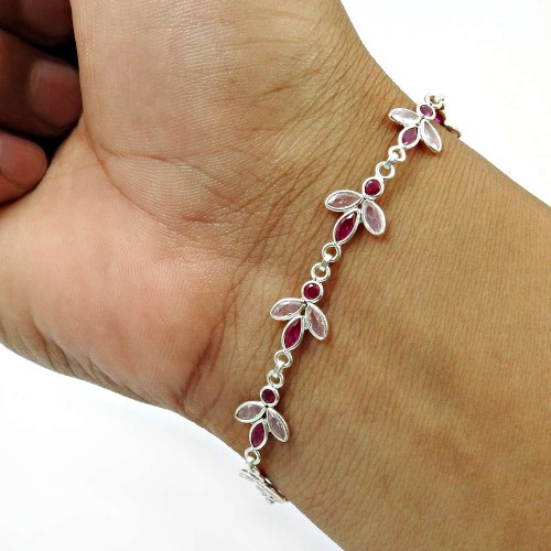 Pink CZ Ruby CZ Gemstone Bracelet 925 Sterling Silver Handmade Indian Jewelry J6