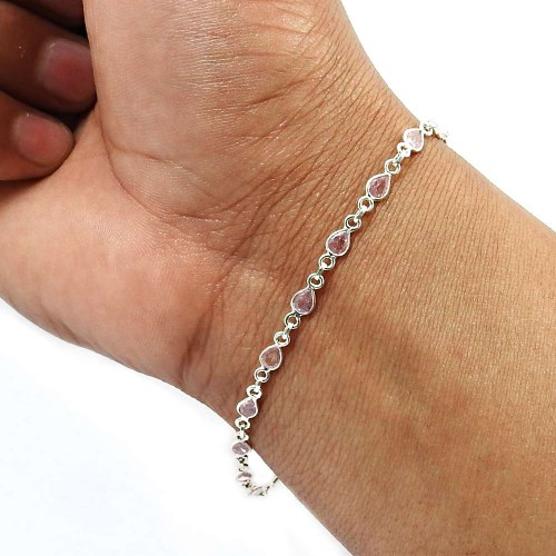 Pear Shape Pink Cz Gemstone Bracelet 925 Solid Sterling Silver Jewelry A3