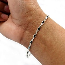 Pear Shape Black Cz Gemstone Jewelry 925 Solid Sterling Silver Bracelet P2