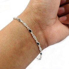 Pear Shape Black Cz Gemstone HANDMADE Jewelry 925 Sterling Silver Bracelet Q2