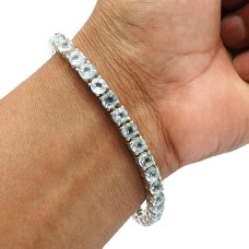 925 Sterling Fine Silver Jewelry Blue Topaz Gemstone Bracelet A3