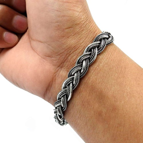HANDMADE Indian Jewelry 925 Solid Sterling Silver Oxidized Bracelet Y3