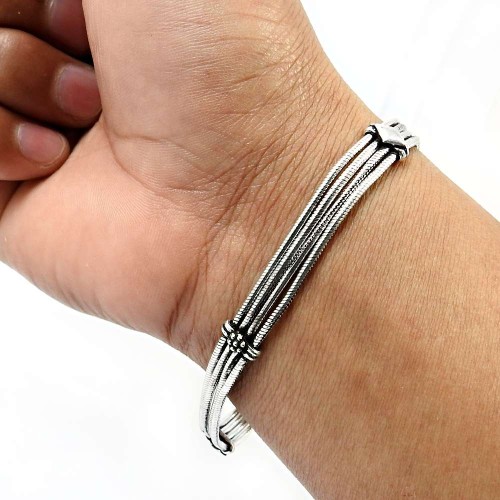 Indian HANDMADE Jewelry 925 Solid Sterling Silver Oxidized Bracelet E4