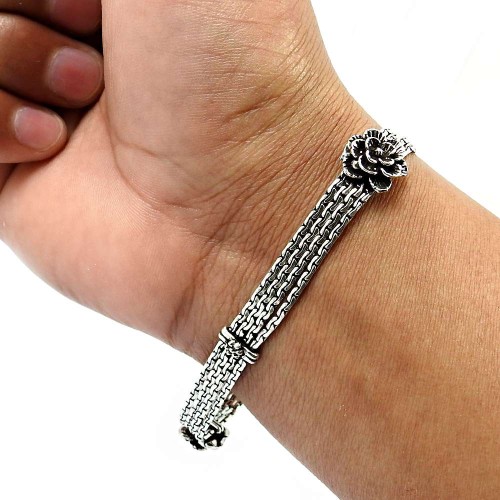 HANDMADE Indian Jewelry 925 Solid Sterling Silver Oxidized Bracelet L4