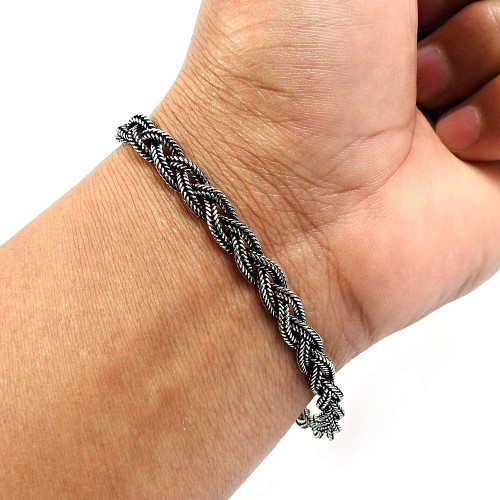 Indian HANDMADE Jewelry 925 Solid Sterling Silver Oxidized Bracelet M1