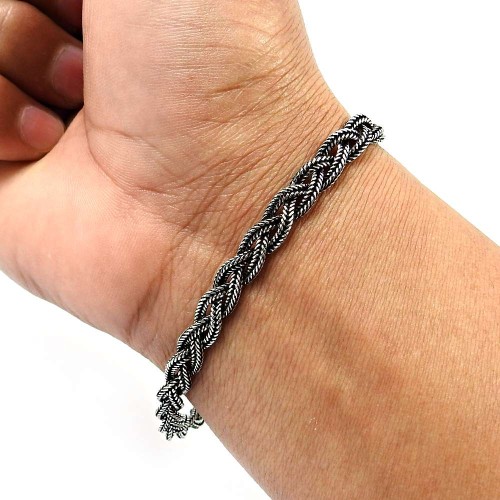 Indian HANDMADE Jewelry 925 Solid Sterling Silver Oxidized Bracelet N1