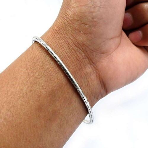 HANDMADE Indian Jewelry 925 Solid Sterling Silver Snake Chain Bracelet E2