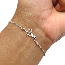 925 Sterling Silver HANDMADE Jewelry Love Bracelet Q1