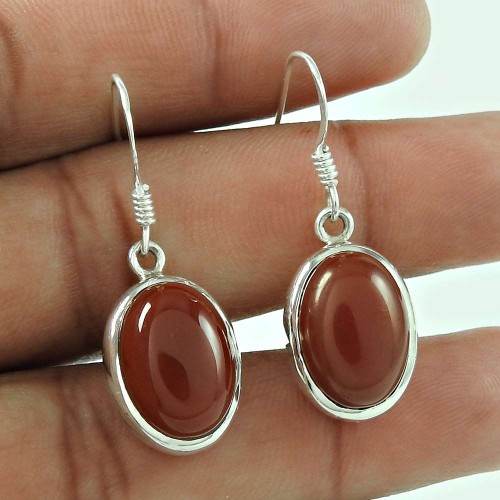 Sterling Silver Fashion Jewellery Rare Red Onyx Gemstone Earrings
