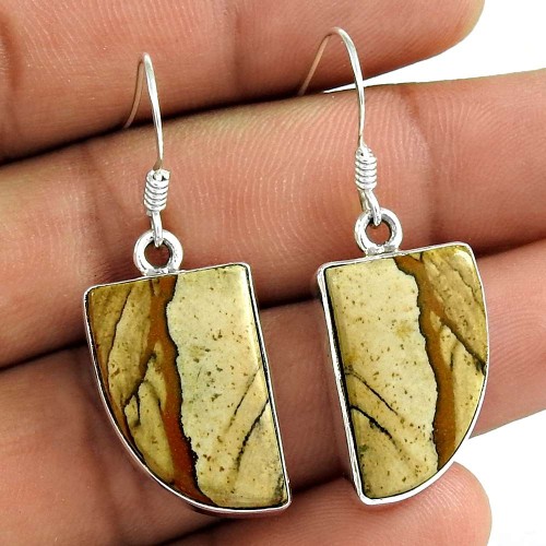 Love At First Sight Light!! 925 Sterling Silver Picture Jasper Earrings Wholesale