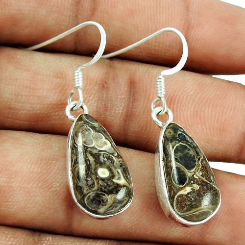 Beautiful!! 925 Sterling Silver Cornold Fossil Earrings Wholesaler