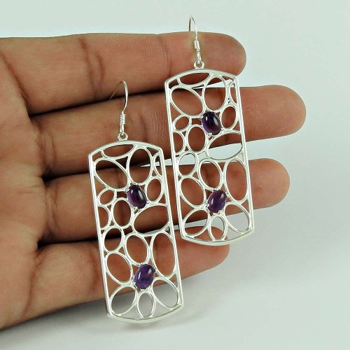 Fantastic Quality Of!! 925 Sterling Silver Amethyst Earrings Manufacturer India