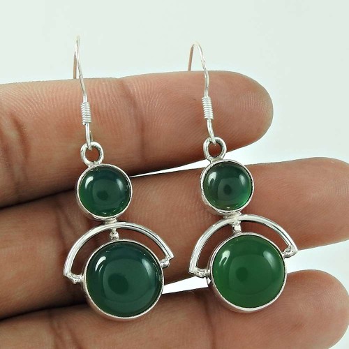 Awesome ! 925 Sterling Silver Green Onyx Earrings Wholesaling