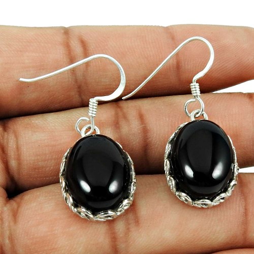 Trendy Black Onyx Gemstone Earrings Sterling Silver Fashion Jewellery