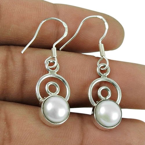 Pretty 925 Sterling Silver Pearl Earrings Vintage Jewellery