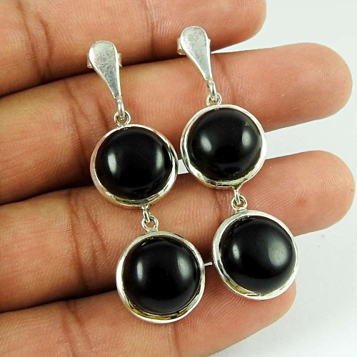 Amusable Black Onyx Gemstone 925 Sterling Silver Drop Earrings Jewellery