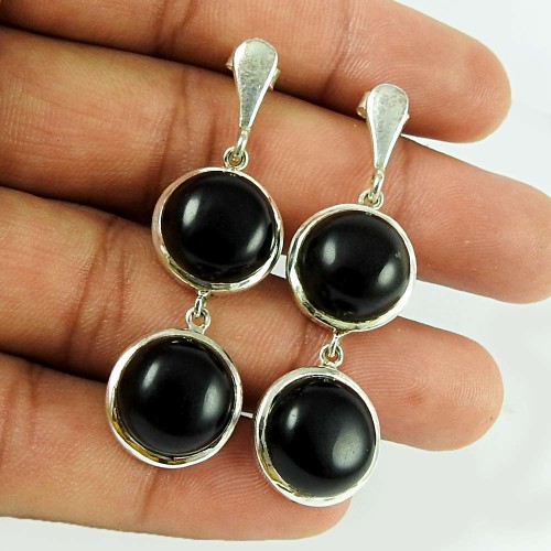 Engaging Black Onyx Gemstone 925 Sterling Silver Earrings Jewellery