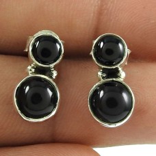 Pleasing Black Onyx Gemstone 925 Sterling Silver Stud Earrings Jewellery