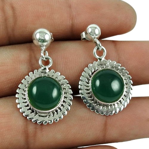 Engaging 925 Sterling Silver Green Onyx Gemstone Earrings