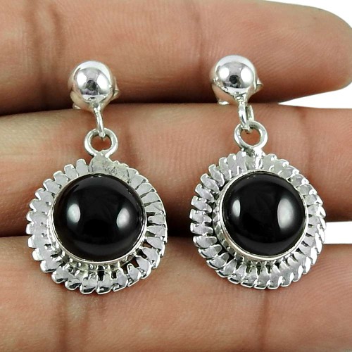 Amusable 925 Sterling Silver Black Onyx Gemstone Earrings