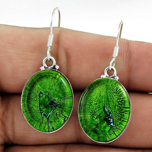 Spectacular Design ! 925 Sterling Silver Dico Glass Earrings