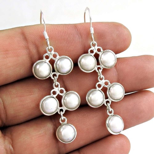 Personable Pearl Sterling Silver Earrings 925 Silver Jewellery