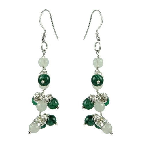 Beautiful Green Aventurine, Rose Quartz Gemstone Sterling Silver Earrings 925 Silver Jewellery