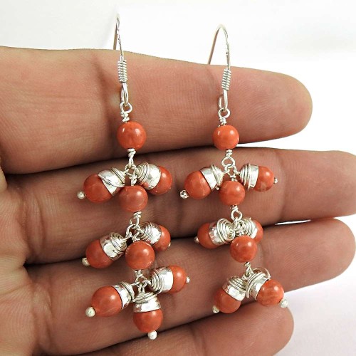 925 sterling silver vintage jewelry Charming Coral Gemstone Earrings Supplier India