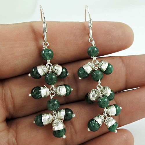 Lovely Green Aventurine Gemstone Sterling Silver Dangle Earrings Indian Sterling Silver Jewellery