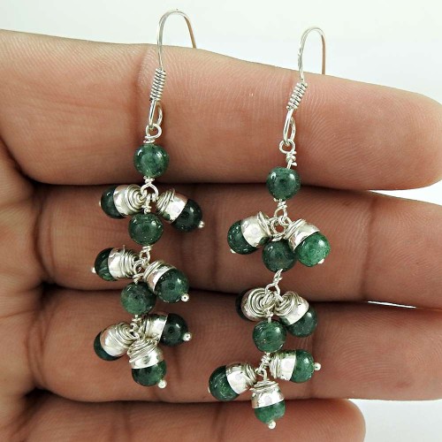 Beautiful Green Aventurine Gemstone Sterling Silver Earrings 925 Silver Jewellery
