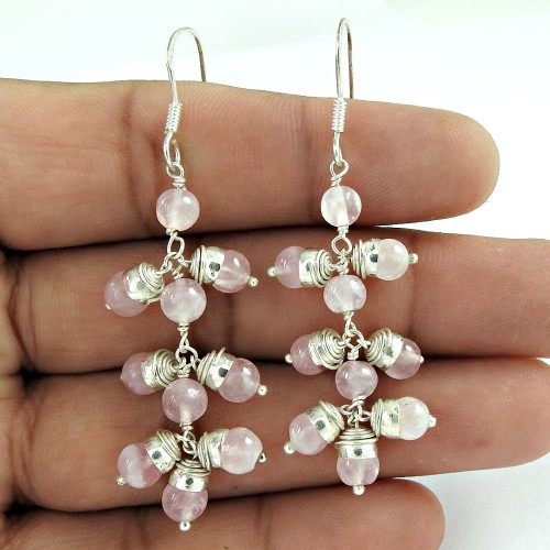 Seemly Rose Quartz Gemstone Sterling Silver Earrings 925 Silver Jewellery