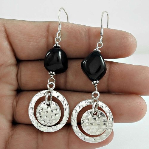 Beautiful Black Onyx Gemstone Sterling Silver Earrings Jewelry Großhandel