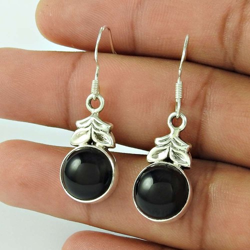 925 Sterling Silver Jewelry Fashion Black Onyx Gemstone Earrings