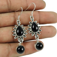 Personable 925 Sterling Silver Black Onyx Gemstone Earrings