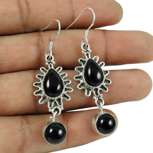 Personable 925 Sterling Silver Black Onyx Gemstone Earrings