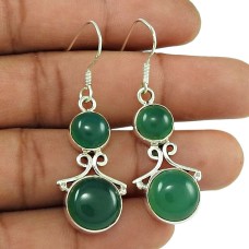 Graceful Green Onyx Gemstone 925 Sterling Silver Dangle Earrings Jewellery