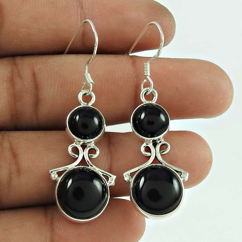 Rattling Black Onyx Gemstone 925 Sterling Silver Dangle Earrings Fashion Jewellery